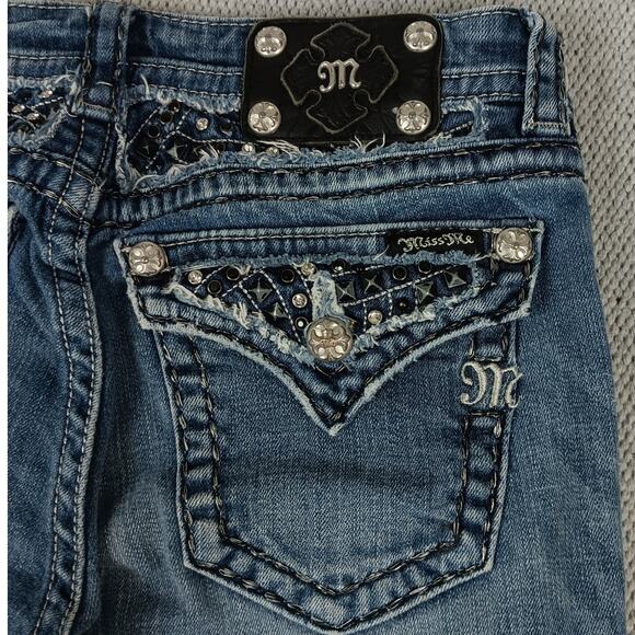 Miss Me Western Jeans Womens 29 30X31 Blue Fade Boot Flare Bling Embroidered - Picture 10 of 16